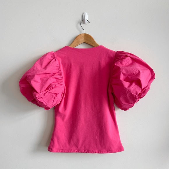 ANTHROPOLOGIE • Maeve Puff-Sleeve Wrap Top in Pink - Picture 8 of 10